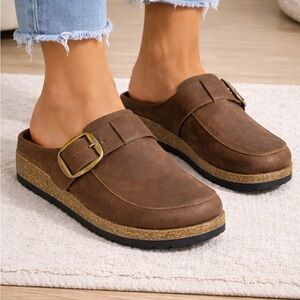🔥 Mountain Sole Brown Buckle Clogs Size 9 | Comfort Slip-On Shoes Women